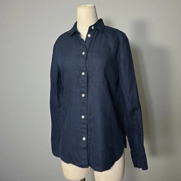 J. Crew Tops - J. CREW Slim-fit Navy 100%  Linen Shirt Sz 0
